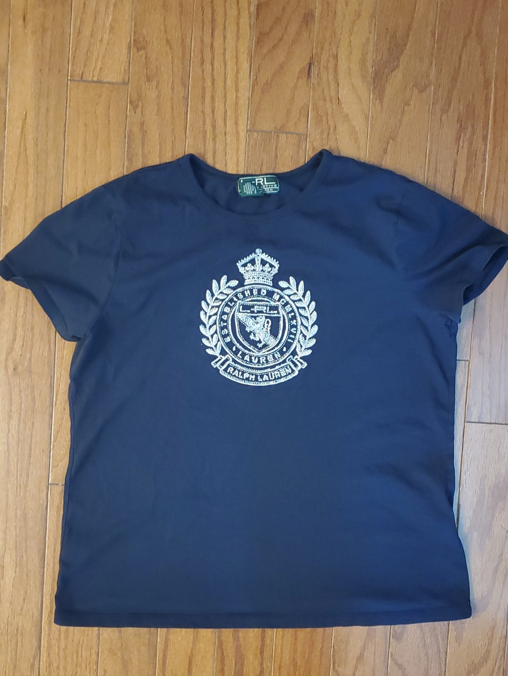 Women RALPH LAUREN ACTIVE T-shirt Navy Sequins Bling Size XL Short Sleeve Tee